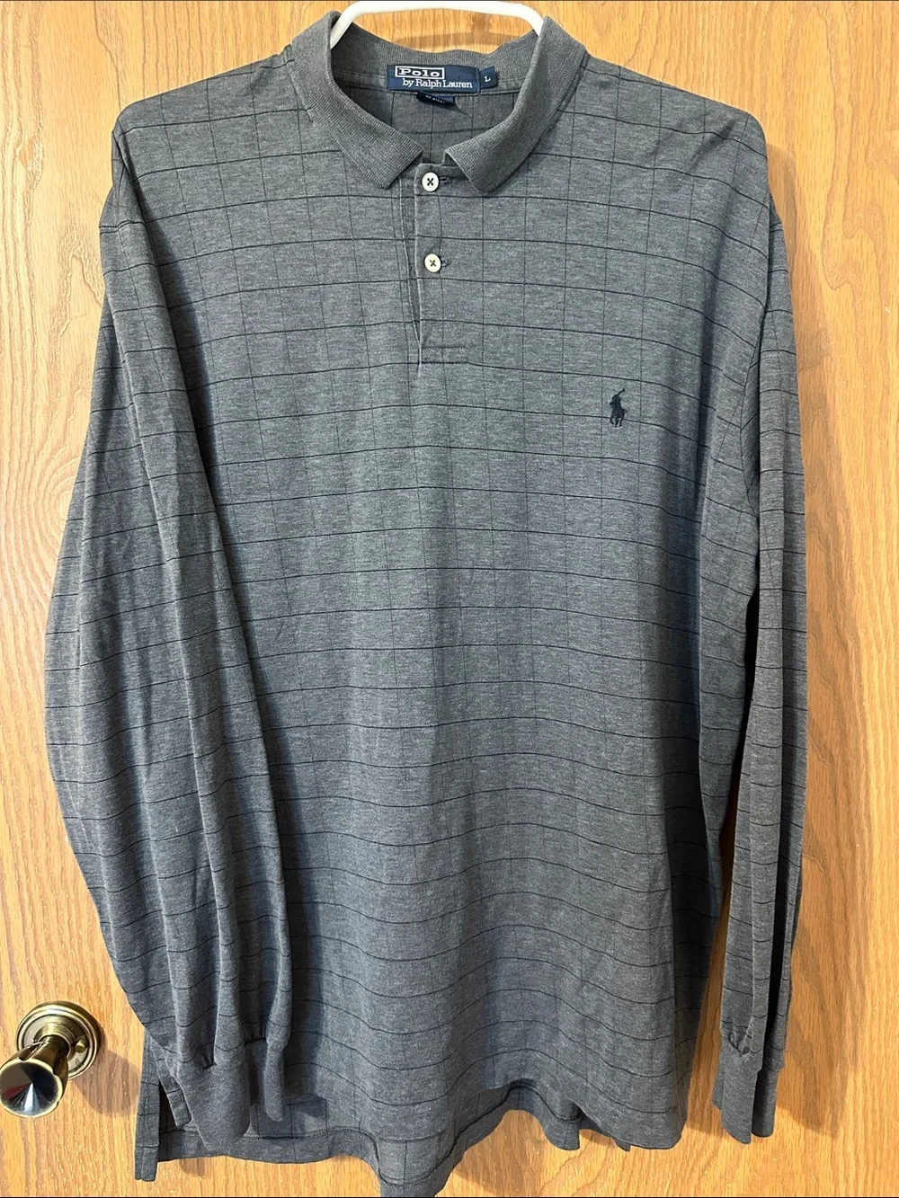 Polo by Ralph Lauren Gray Windowpane Long-Sleeve Polo